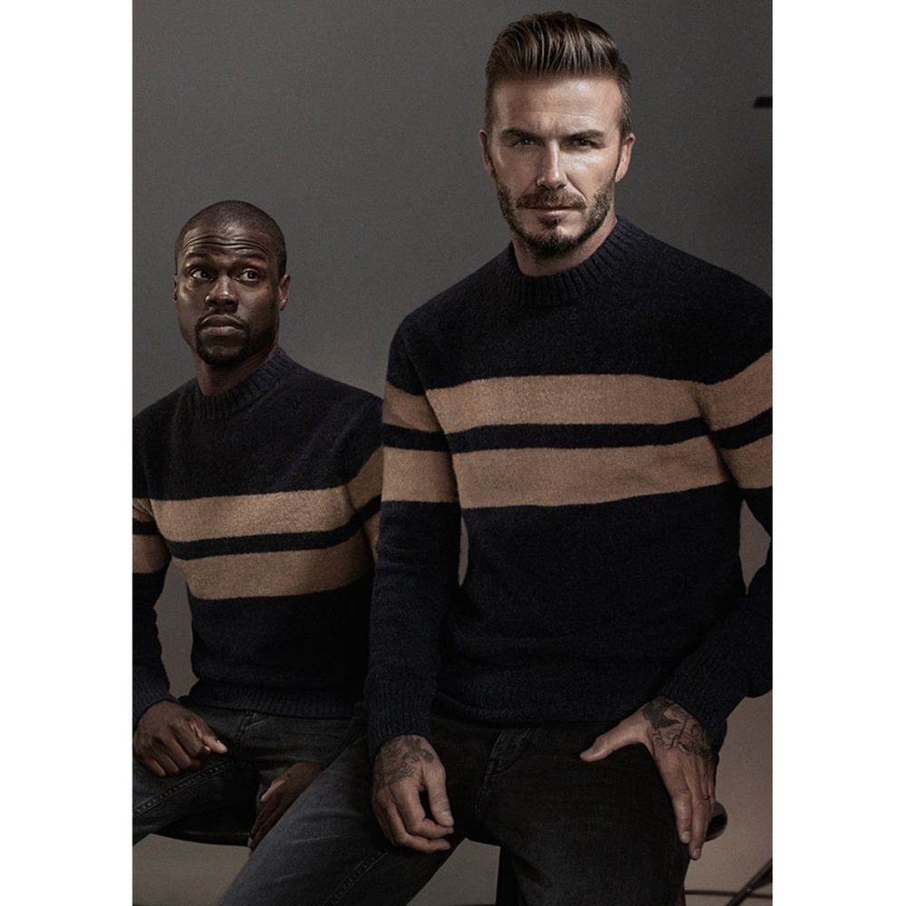 H&M X David Beckham Crewneck Sweater Navy & Tan